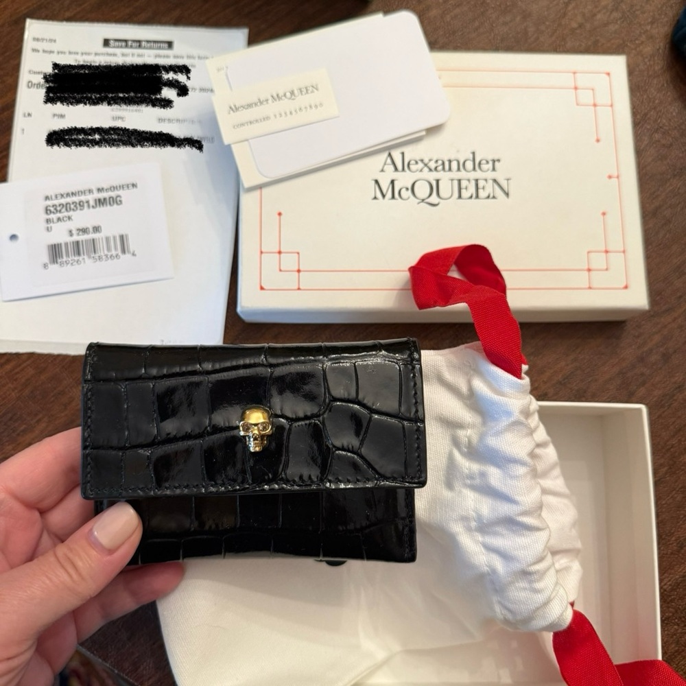 Alexander McQueen Black Croc-Embossed Card Holder
